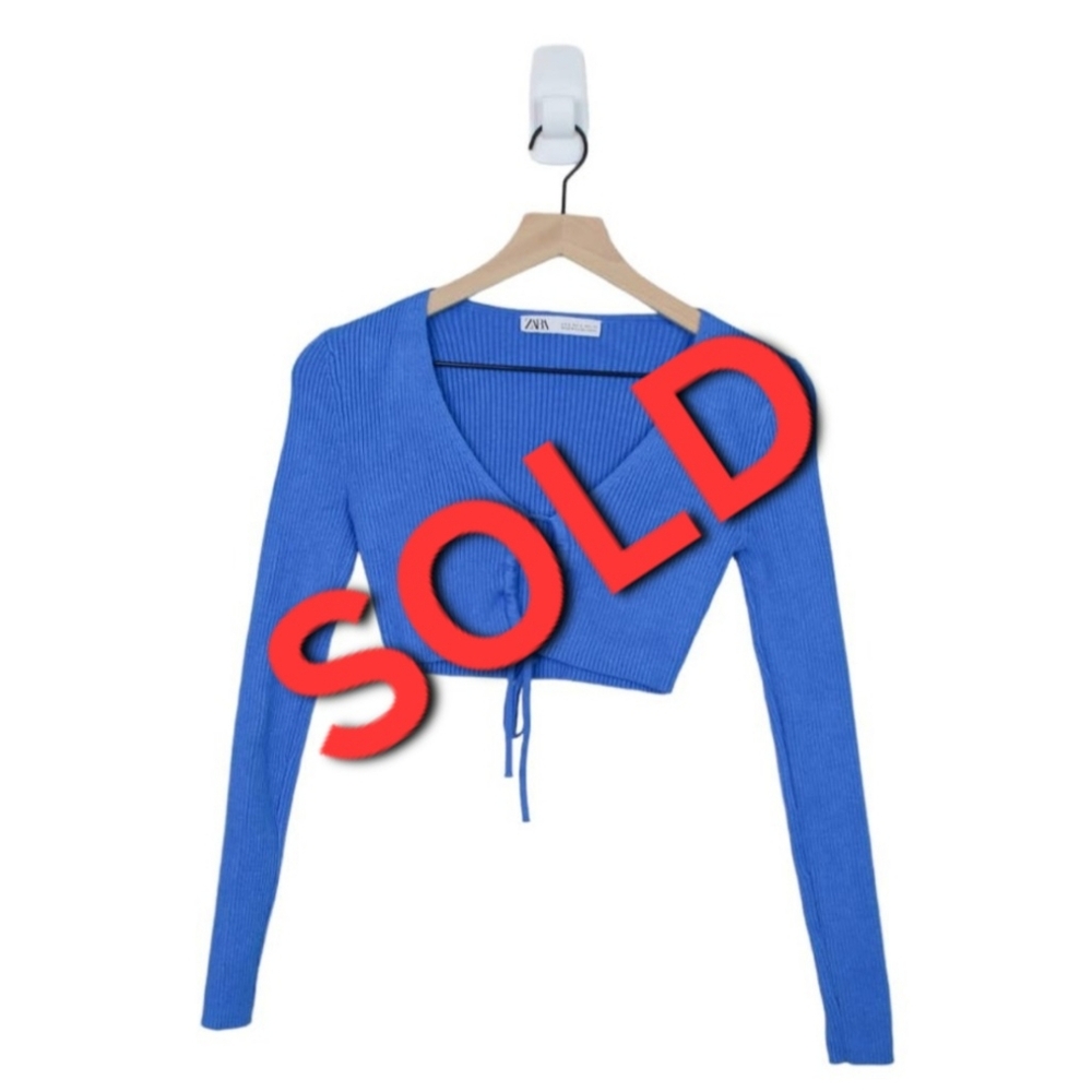 SOLD ON OTHER PLATFORM Zara Blue Long Sleeve Open Tie Front Crop Top